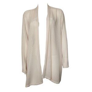 Susan Graver Cardigan Womens Size L Large Off White Novelty Open Knit Beachy